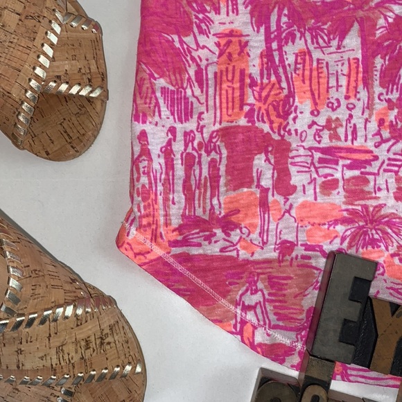 🌴LILLY PULITZER ‘Duval’ Notch Neck Linen Top in Cheeky Melon Rule Breakers - Picture 2 of 12